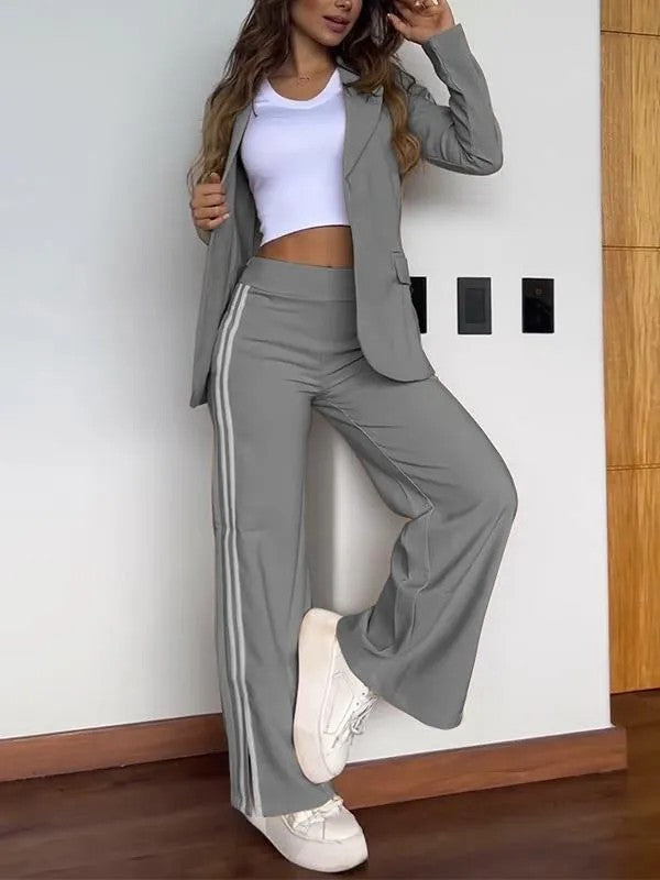 New autumn and winter ladies casual lapel suit wide-leg pants two-piece set for women