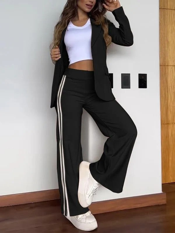 New autumn and winter ladies casual lapel suit wide-leg pants two-piece set for women