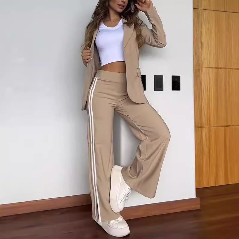 New autumn and winter ladies casual lapel suit wide-leg pants two-piece set for women